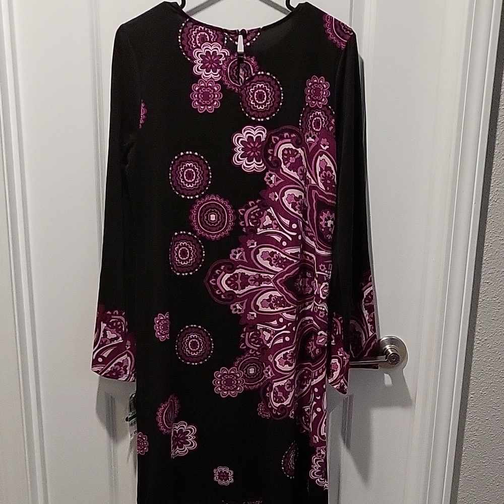 INC International Concepts Black and Purple Floral Dress - Picture 3 of 4